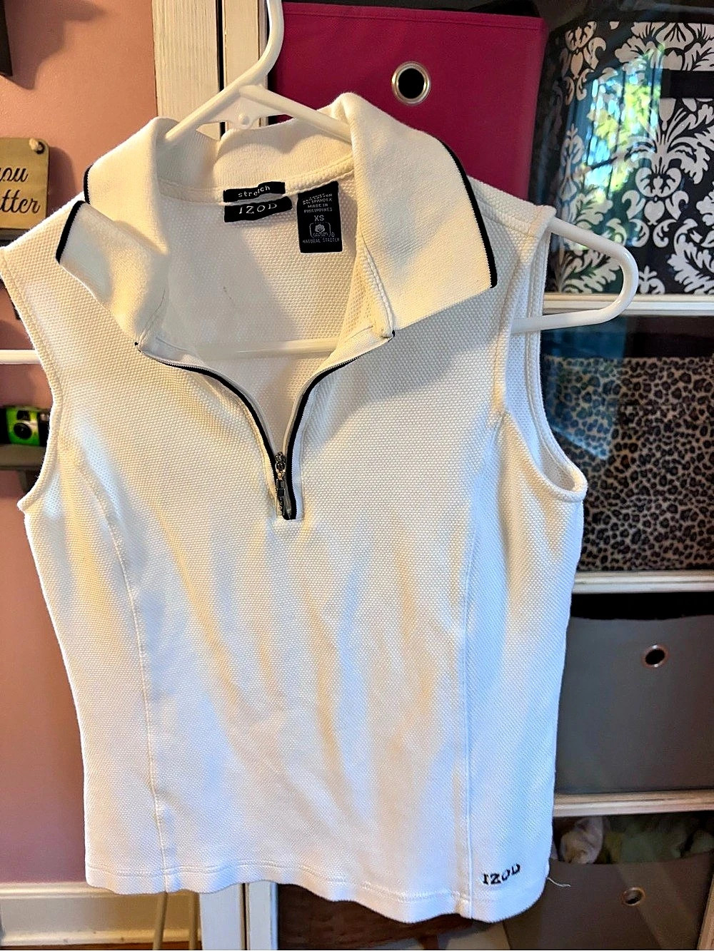 IZOD Sleeveless Half-Zip Top White XS